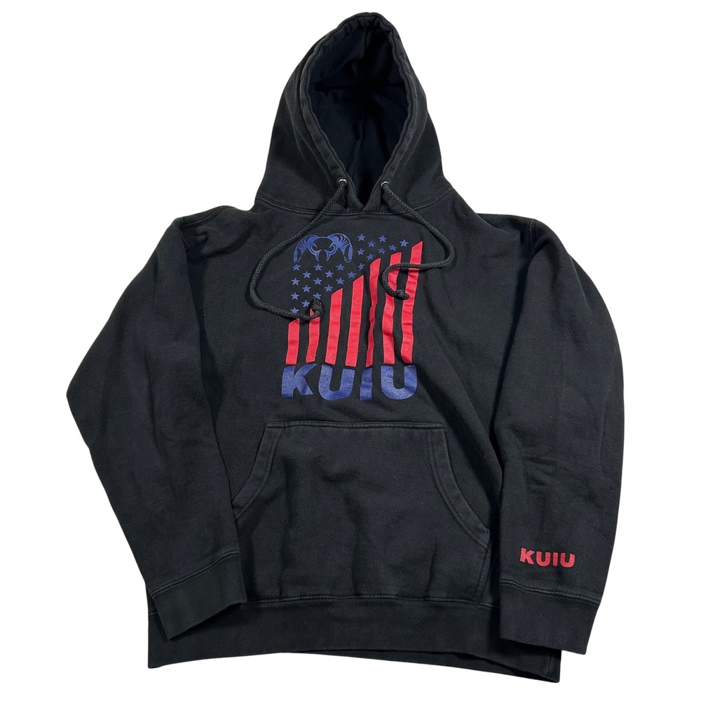 KUIU Hoodie Mens Medium Black American Flag Ram Logo Graphic Pullover Sweatshirt